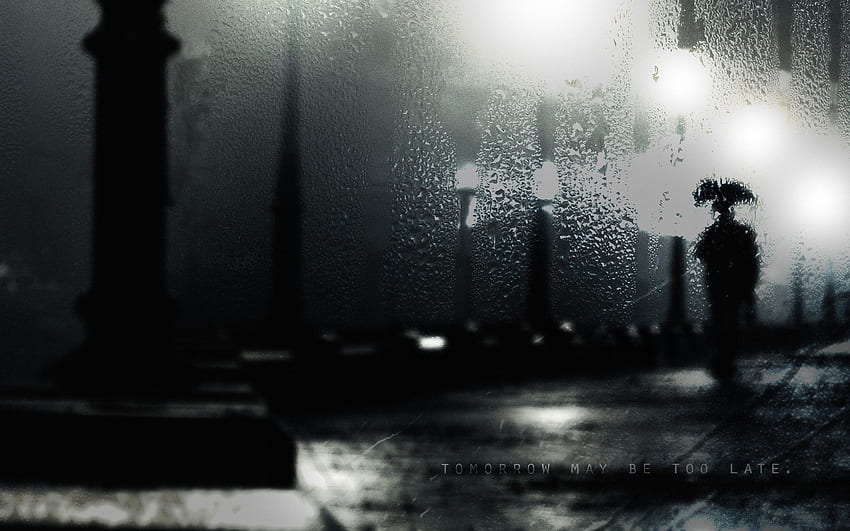 Dark Rainy Night Rain Alone Wet Thinking HD wallpaper
