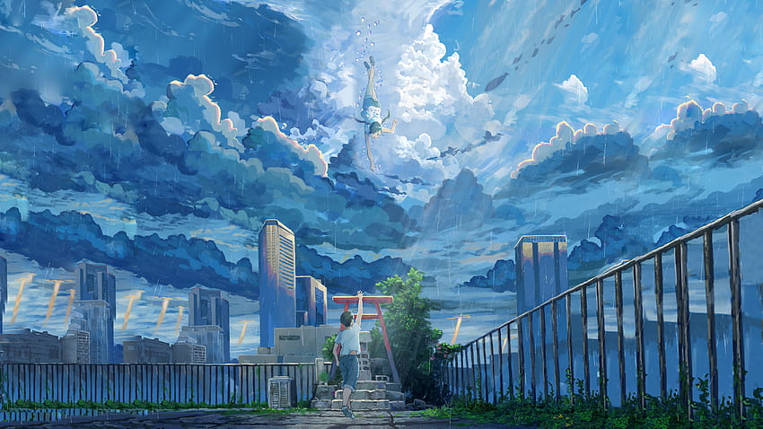 Tenki No Ko Hodaka Morishima Hina Amano Weathering With You Sky Rain City Anime - Resolution:, Anime Rainy City HD wallpaper