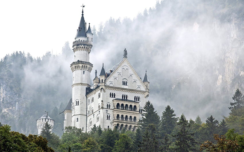 Neuschwanstein Castle, Germany, Bavaria, romantic places, forest for with resolution . High Quality HD wallpaper
