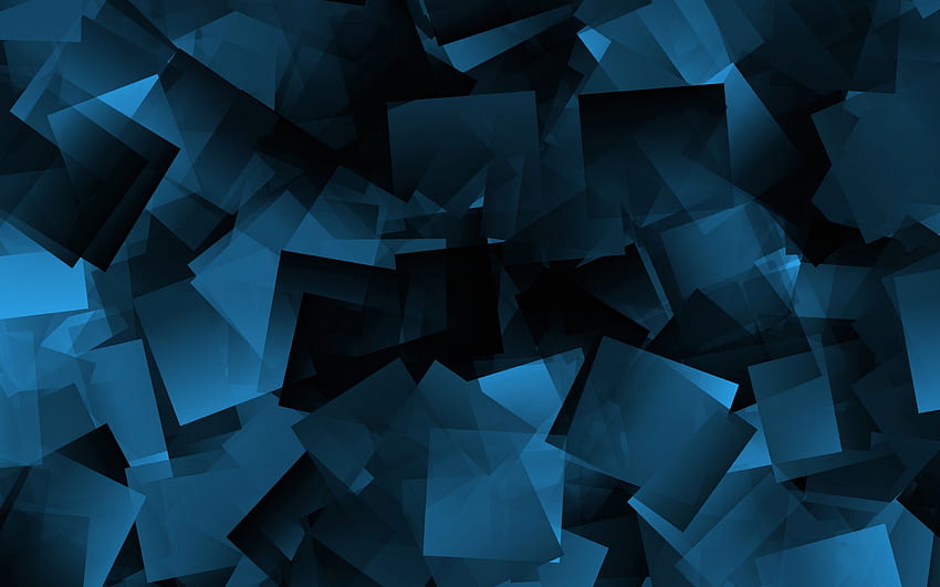 blaue quadratische Abstraktion, dunkelblauer abstrakter Hintergrund, blaue Quadrate auf schwarzem Hintergrund, blaue Abstraktion für mit Auflösung. Gute Qualität HD-Hintergrundbild