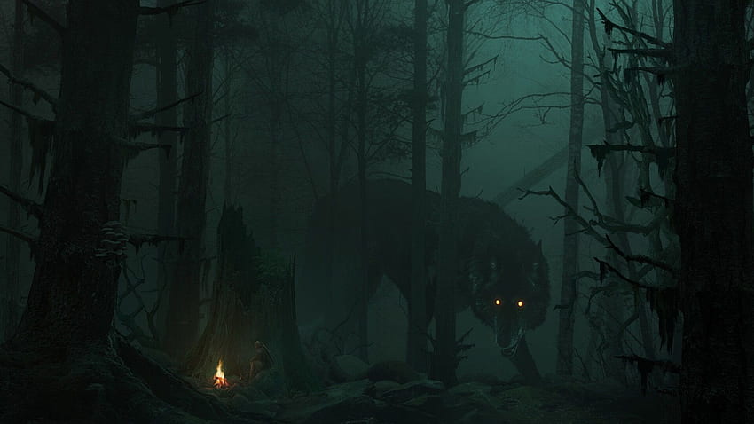 Fantasi Serigala Hewan Fantasi Latar Belakang Hutan Gerobak, Hutan Malam Serigala Wallpaper HD