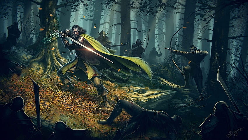 forest, The, Lord, Of, The, Rings, Fantasy, Art, Orcs, Artwork, Warriors, Bow, weapon, Boromir, The, Warrior, Of, Gondor, Fallen, Leaves / and Mobile Background, Tree of Gondor HD wallpaper