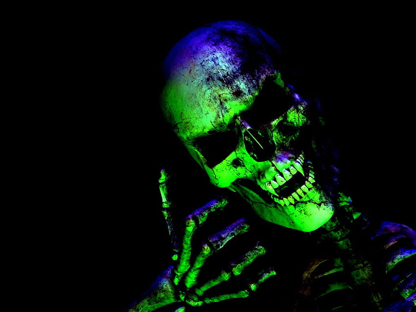 Kości czaszki Neon Light Dead Abstract 1660-neonowa policyjna czaszka, neonowa zielona czaszka Tapeta HD