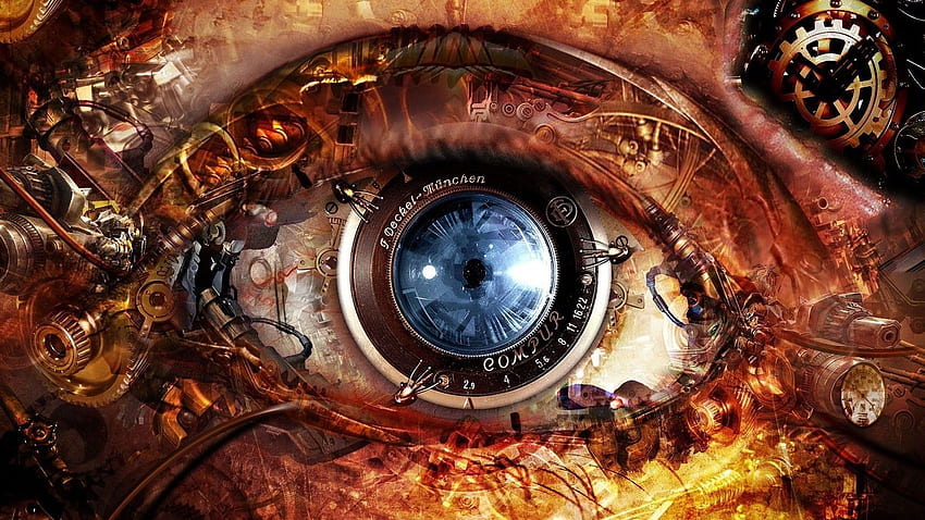 eyes, artistic, technology, clockwork, lens, pupil, digital art - HD wallpaper