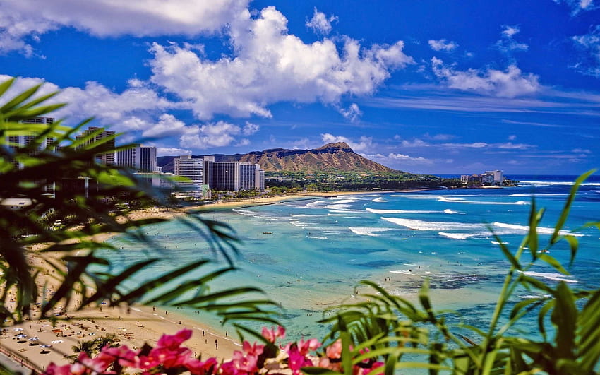 Praia de Waikiki, Oahu, Havaí Computador papel de parede HD