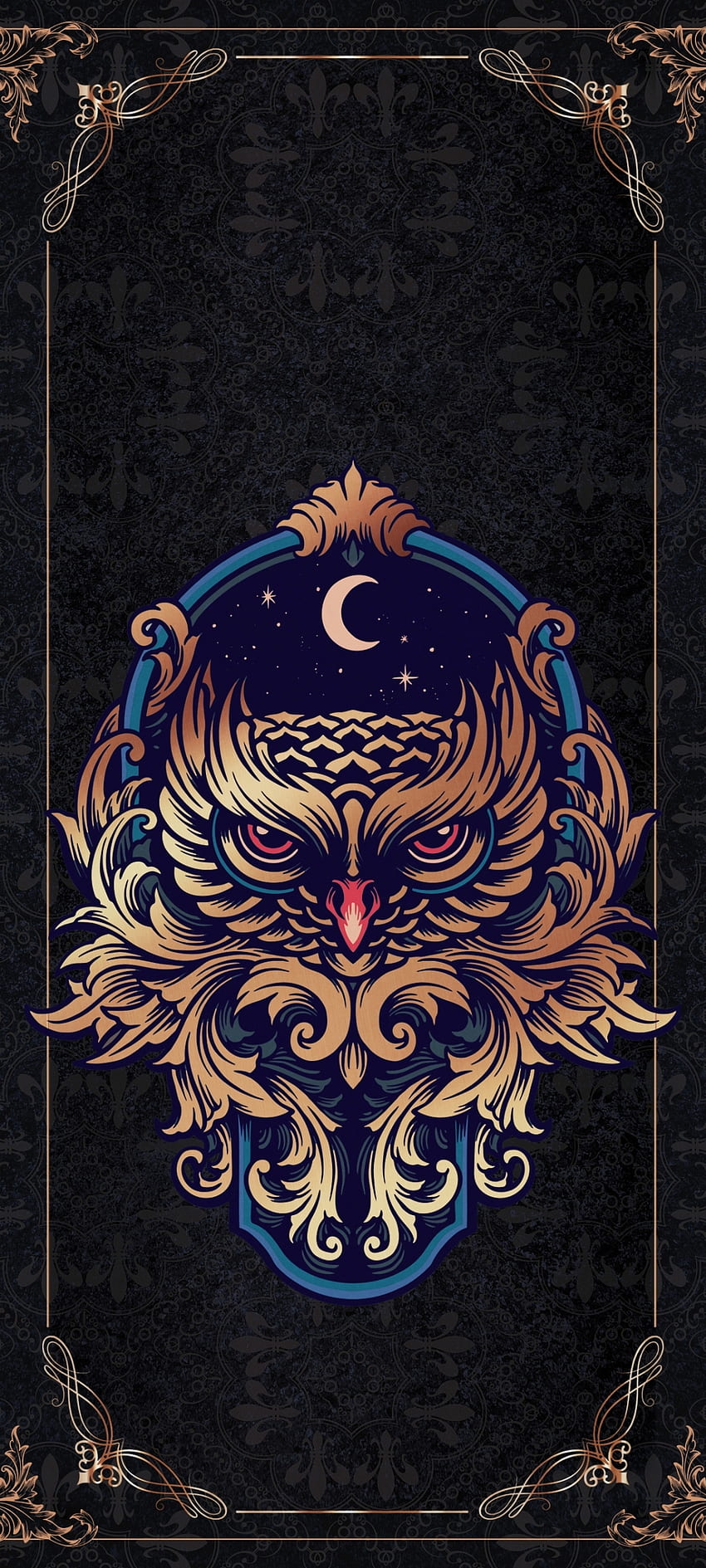 Halloween night owl, gold, electric blue, symbol, business, card HD phone wallpaper