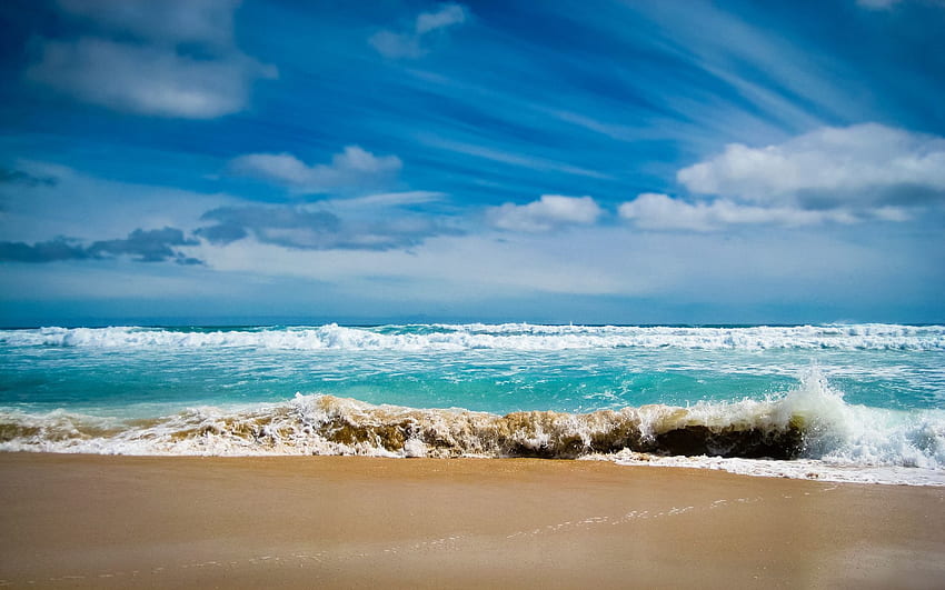 Natura, morze, fale, plaża, brzeg, bank, ocean, zatoka, niebieska woda Tapeta HD