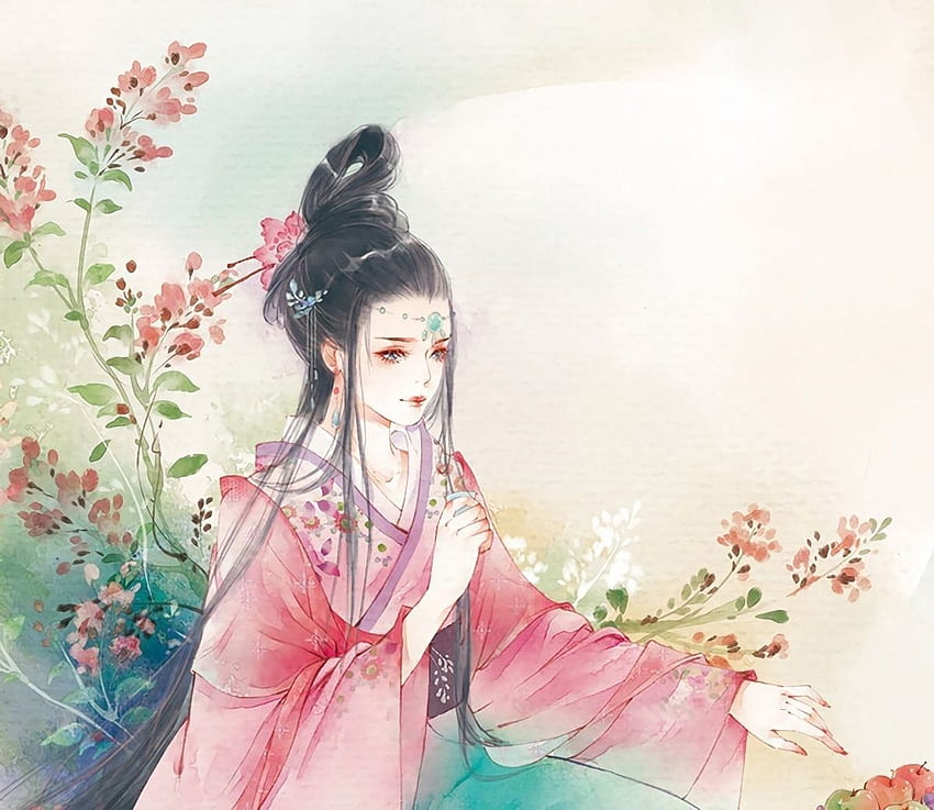 Princess, pink, fantasy, asian, art, flower, girl HD wallpaper | Pxfuel