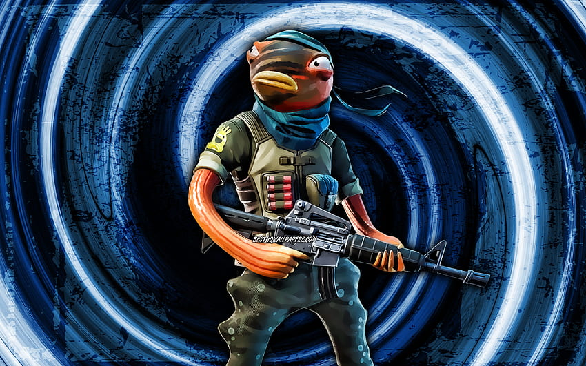 Triggerfish, blue grunge background, Fortnite, vortex, Fortnite characters, Triggerfish Skin, Fortnite Battle Royale, Triggerfish Fortnite HD wallpaper