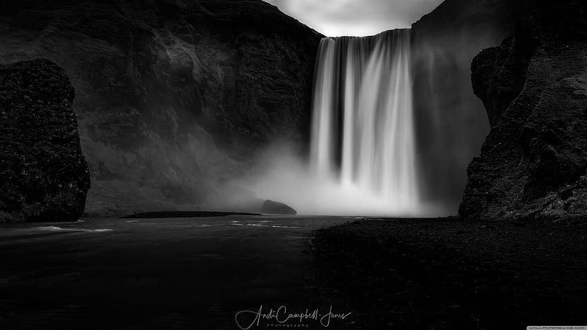 Beautiful Skogafoss Waterfall, Iceland, Black and White Ultra Background for U TV : & UltraWide & Laptop : Tablet : Smartphone, Dark Waterfall HD wallpaper