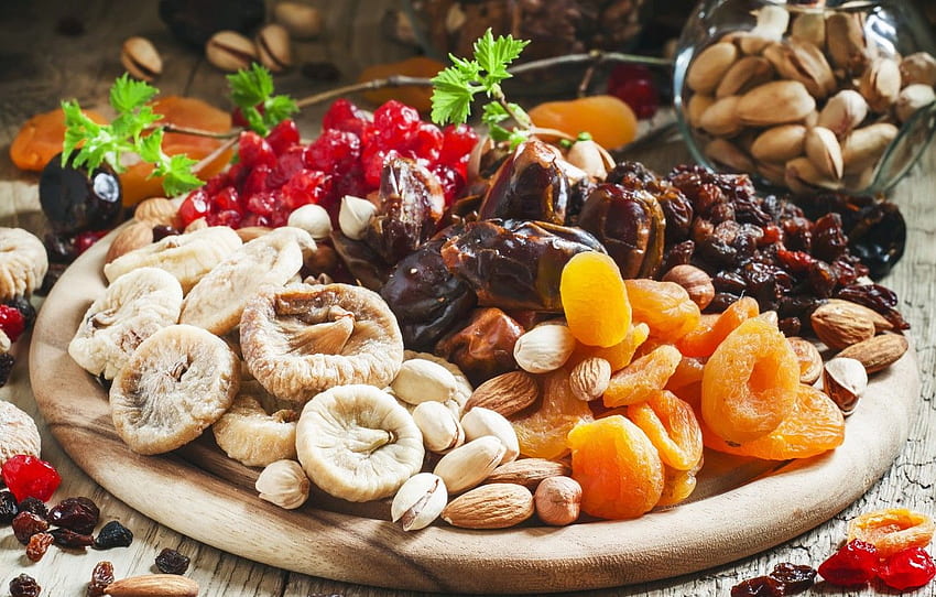 Lebensmittel, Nüsse, Mandeln, Feigen, getrocknete Aprikosen, getrocknete Früchte, Datteln für , Abschnitt еда, Trockenfrüchte HD-Hintergrundbild