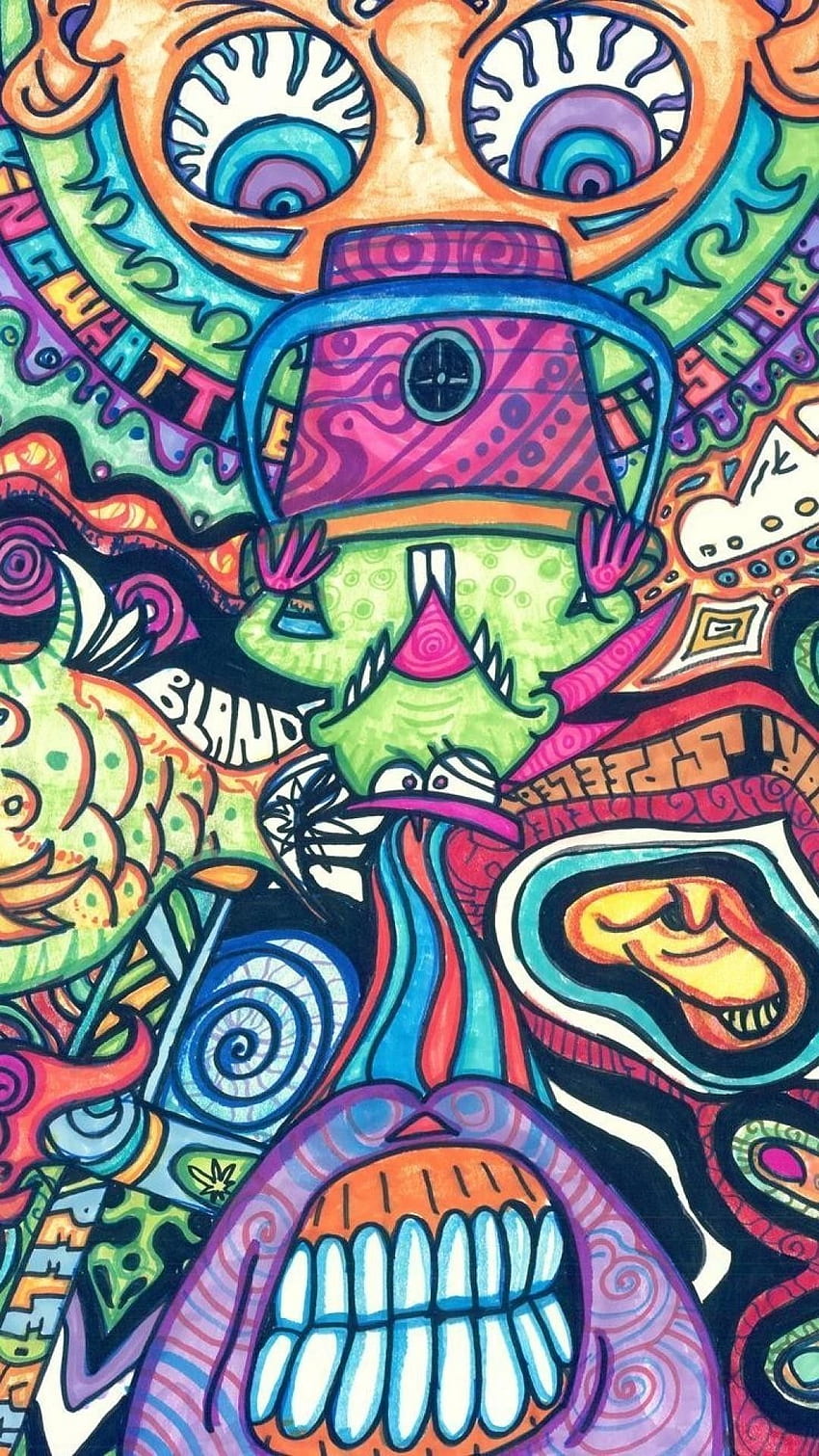 Ilustrace „Psychedelic trippy art. Abstract colorful background with bright  psychedelic Design. Character alien ufo. Weed smoking lips Cannabis. Melt  bong, smoke cannabis, weed. Hand-drawn print.“ ze služby Stock | Adobe Stock