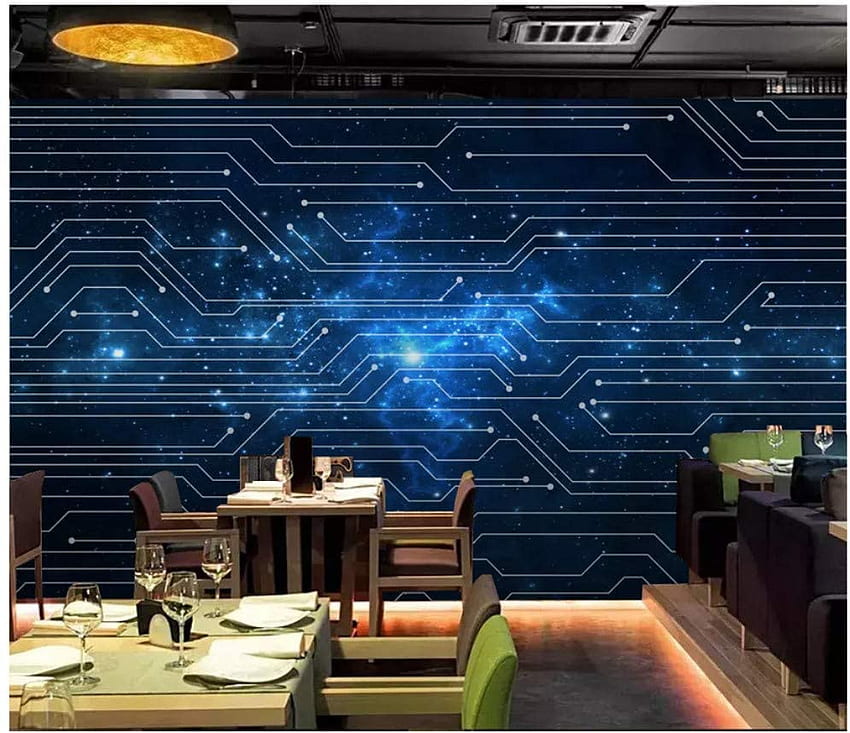 3D Mural 3D Vertical Abstract Lines Blue Starry Circuit Board Technology Background Wall ผ้าไหม ซม วอลล์เปเปอร์ HD