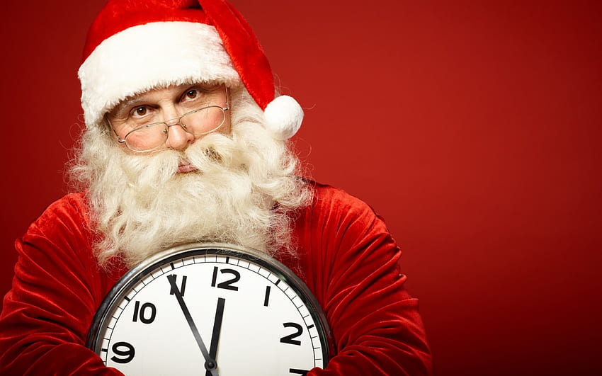 Дядо Коледа, бяло, craciun, коледа, червено, очила, часовник HD тапет