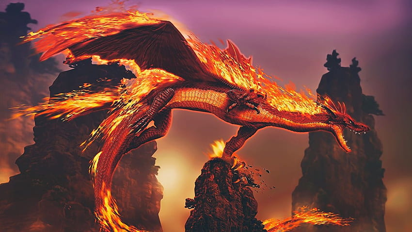 dragão Fantasia Gráficos 3D chama, Dragão Flamejante papel de parede HD