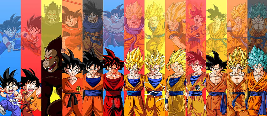 Just made this 4K Wallpaper featuring 10 Forms of Goku from DB
