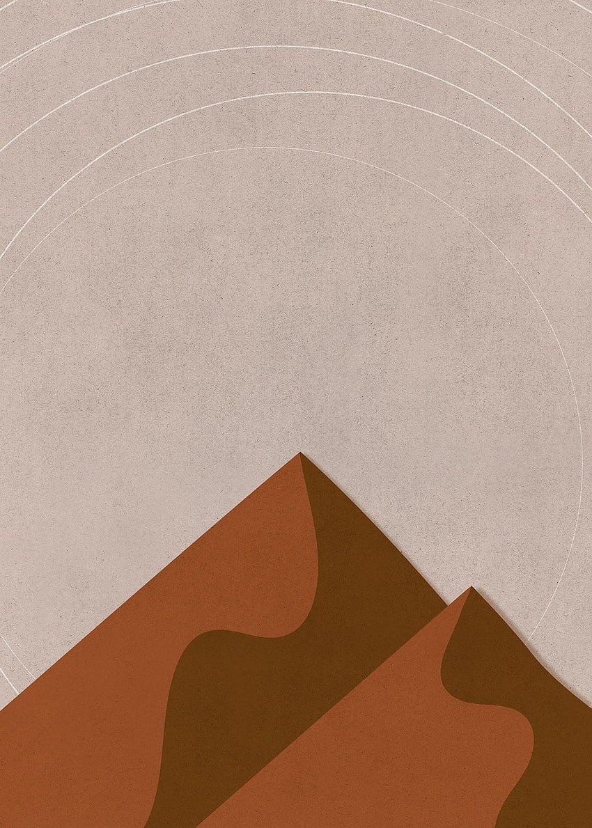 Estilo de cartel mínimo de color retro de montañas paisajísticas. ilustración, mínimo marrón fondo de pantalla del teléfono