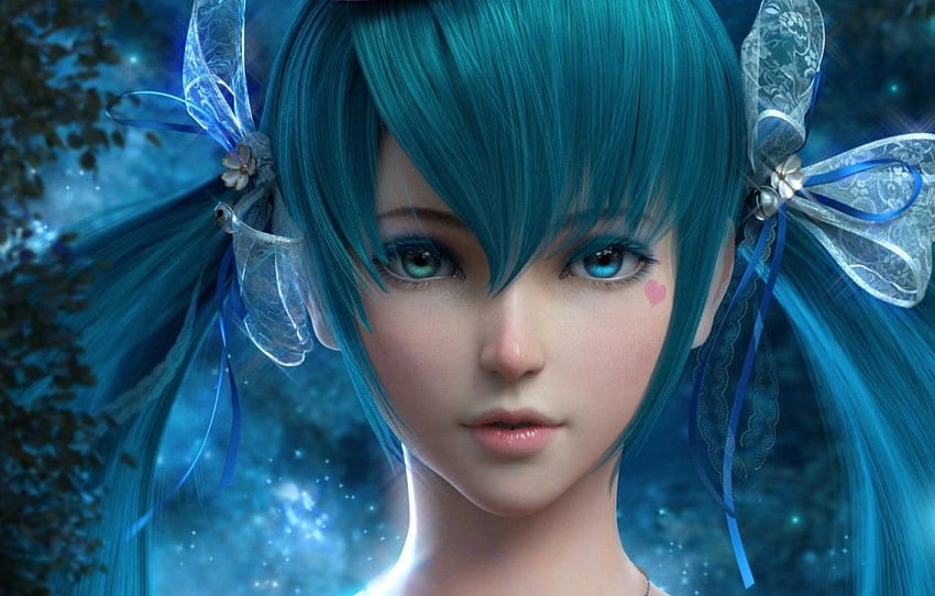 Face Lights Vocaloid Bow Hatsune Miku Heart Hatsune Miku 3d Hd