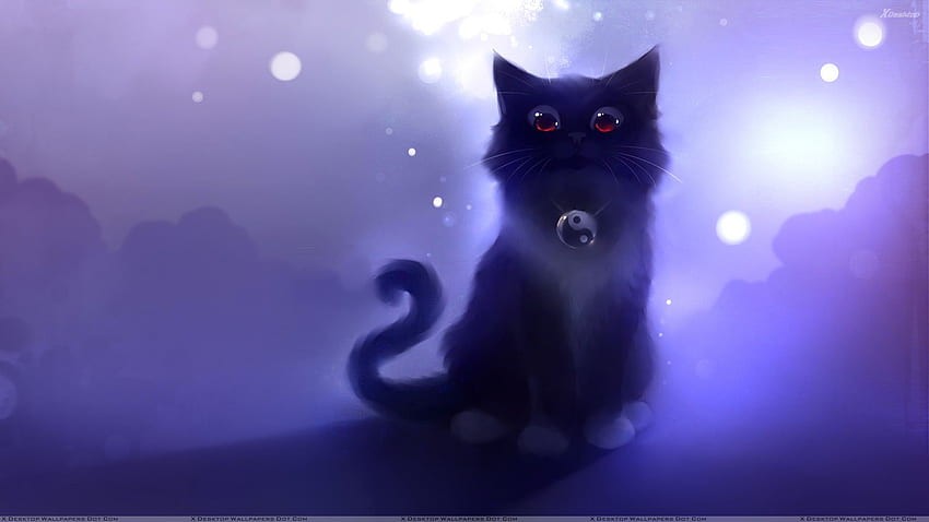 あなたの、モバイル＆タブレット用の漫画の黒猫の座っている[]。 黒い子猫を探索します。 かわいい子猫、子猫、黒猫 高画質の壁紙