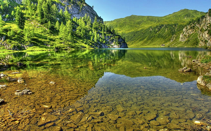 SHALLOW WATER LAKE, republic osterreich, the alps, lake, austria, mountain HD wallpaper