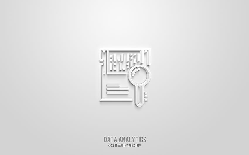 ícone 3d de análise de dados, fundo branco, símbolos 3d, análise de dados, ícones de negócios, ícones 3d, sinal de análise de dados, ícones 3d de negócios papel de parede HD