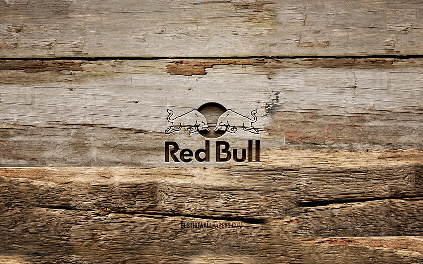 Red Bull wooden logo, , wooden backgrounds, cars brands, Red Bull logo, creative, wood carving, Red Bull HD wallpaper