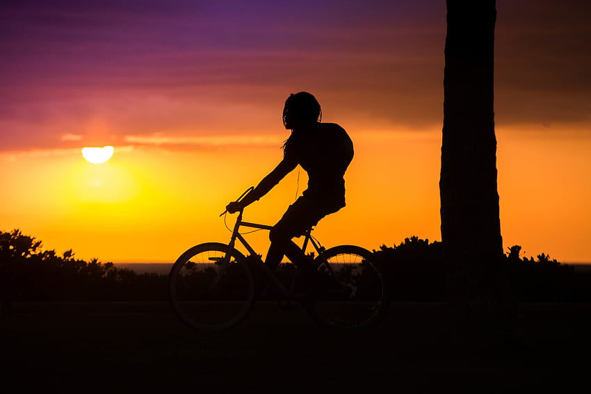 Sonnenuntergang, Dunkel, Silhouette, Fahrrad, Radfahrer HD-Hintergrundbild