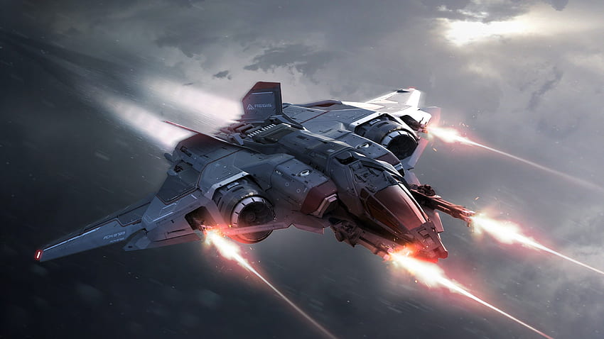 Graues und braunes Kampfflugzeug digital, Raumschiffgröße HD-Hintergrundbild