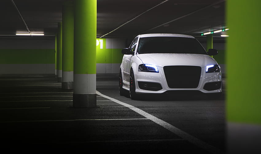 Audi, samochody, światła, reflektory, parking Tapeta HD