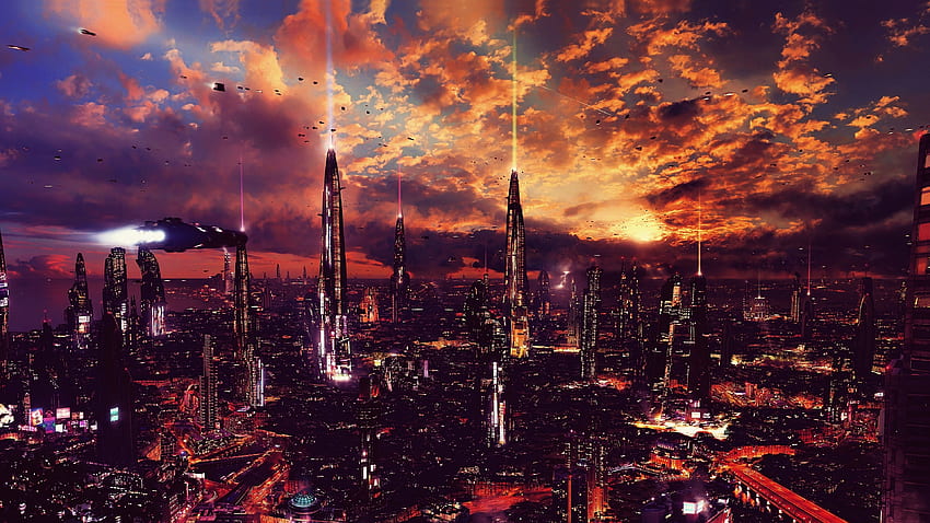 Futurystyczne miasto, science fiction, fantasy, grafika Tapeta HD