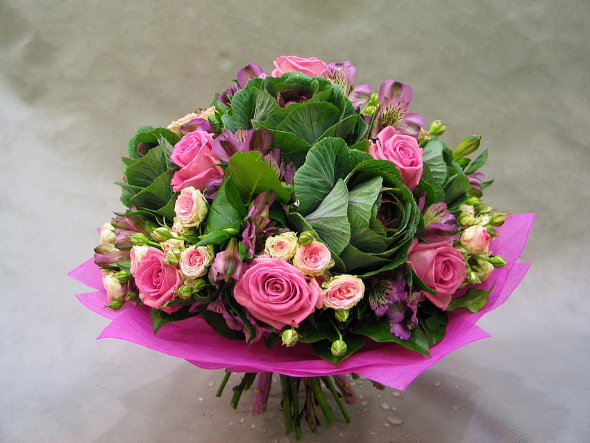 Fiori, rose, foglie, registrazione, tipografia, bellezza, bouquet Sfondo HD