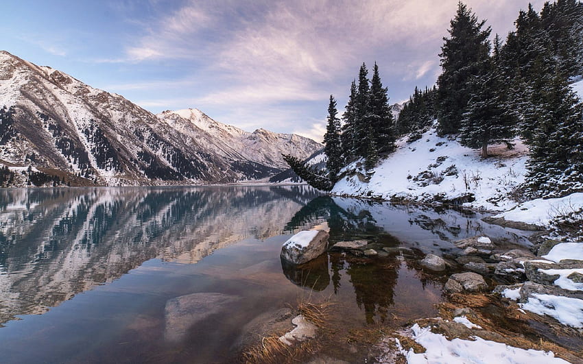 Big Almaty lake, winter, mountains, snow, Kazakhstan for with resolution . High Quality HD wallpaper