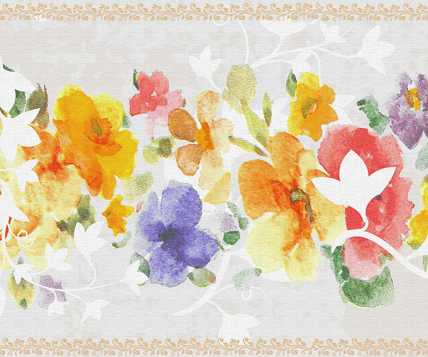 Dundee Deco Peel and Stick Self Adhesive Border - Floral Yellow, Blue on Grey Flowers on Vine, 15 ft x 7 in Wallpaper HD