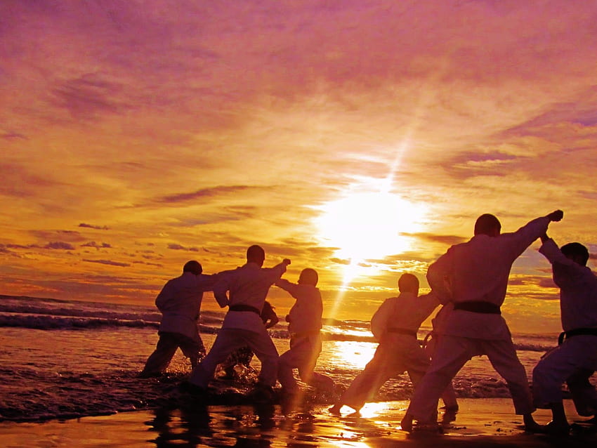 Karate Do de André Bertel: entrenamiento en la playa de karate de Christchurch Shotokan fondo de pantalla