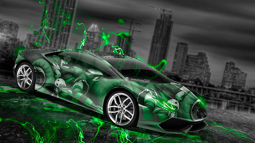 Lamborghini Huracan Anime Aerography City Car 2014 Green Neon HD wallpaper