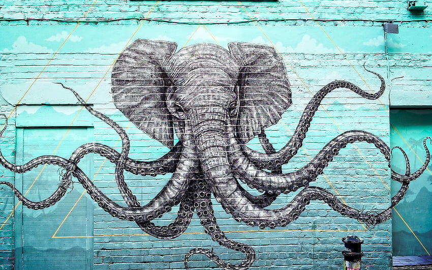 graffiti, elephant, octopus, tentacles, art 16:10 background, Elephant Minimalist Art HD wallpaper