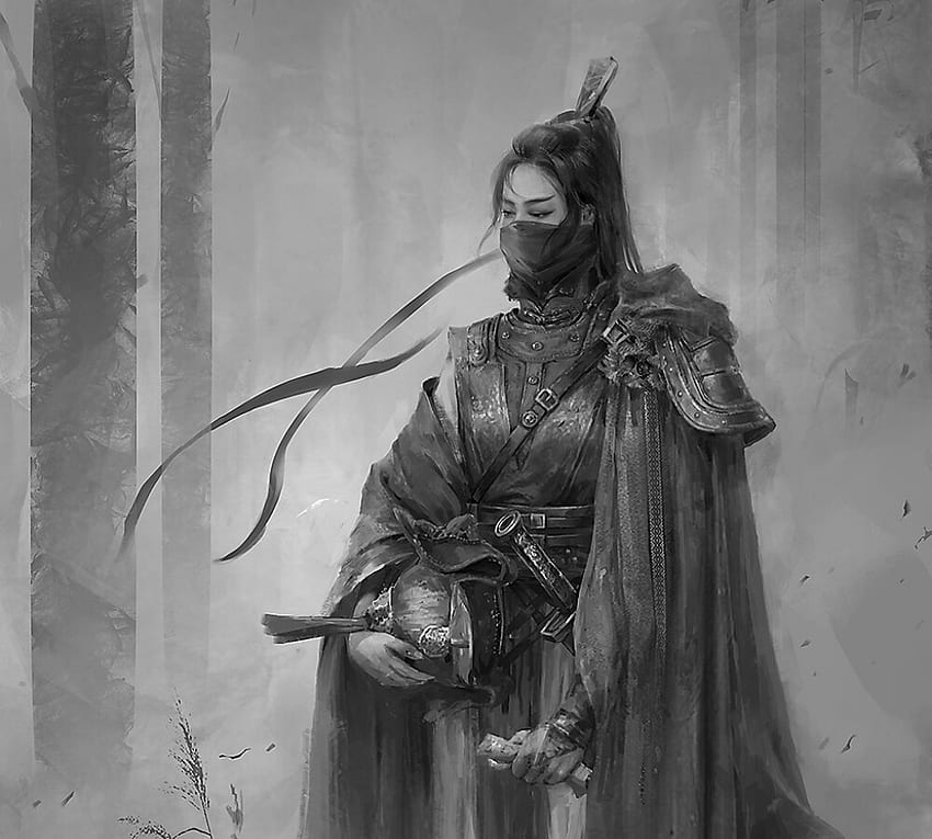 Warrior Of Black And White Vostfr She, black, white, yuqing wang, fantasy, art, man, bw, warrior HD