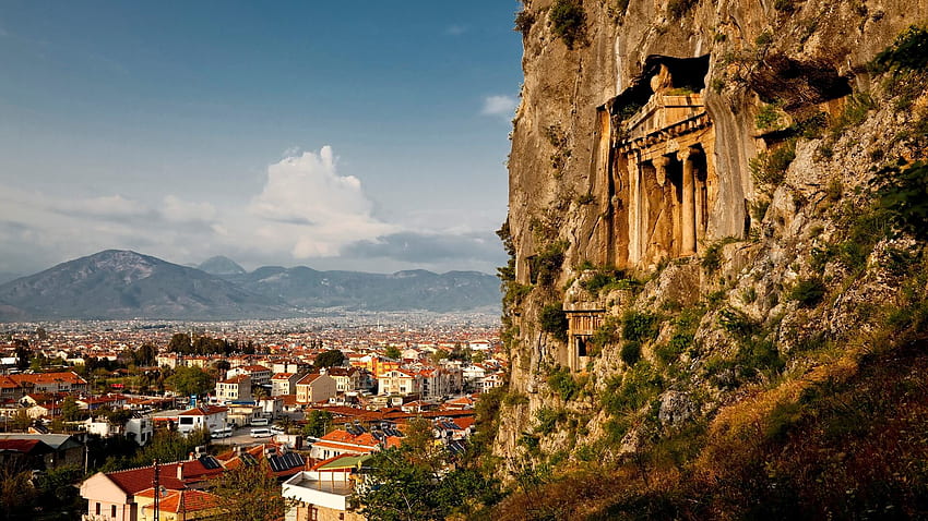 Lycian Rock Cut Tombs Fethiye Turkey HD wallpaper