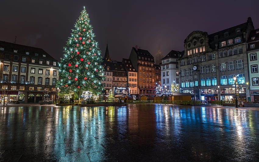 Strasbourg France Christmas Town square New Year HD wallpaper