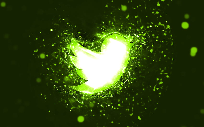 Twitter lime logo, , lime neon lights, creative, lime abstract background, Twitter logo, social network, Twitter HD wallpaper