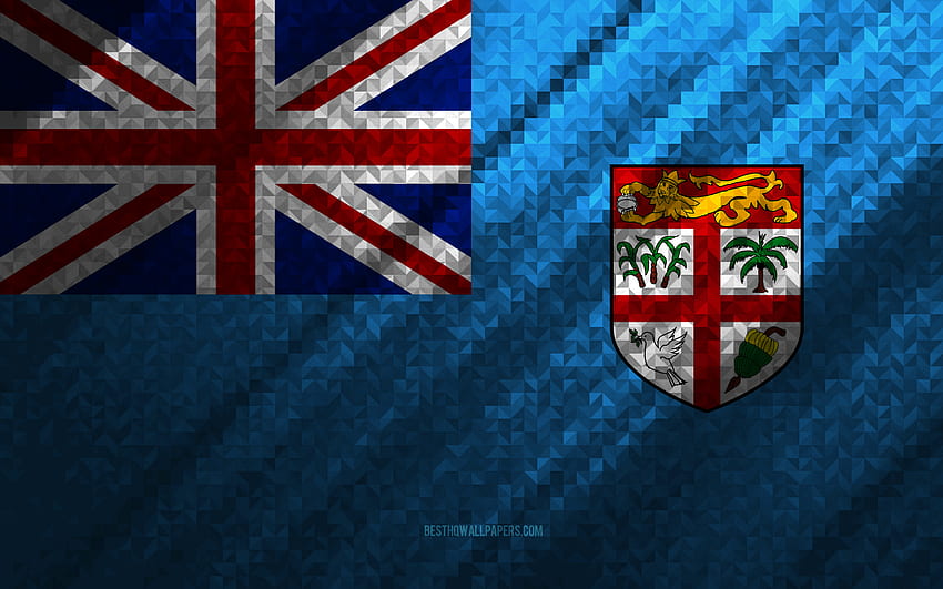 Flag of Fiji, multicolored abstraction, Fiji mosaic flag, Fiji, mosaic art, Fiji flag for with resolution . High Quality HD wallpaper