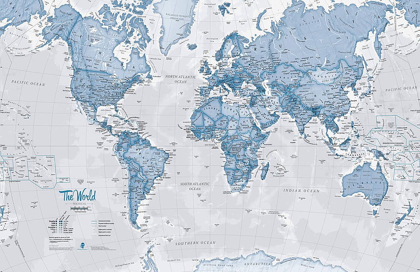 Carte murale de l'Atlas mondial bleu. Hovia. Papier peint carte du monde, papier peint carte, carte du monde Fond d'écran HD