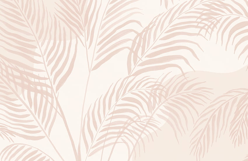 ピンクのヤシの葉の真っ黒な熱帯の壁画、パステル リーフ 高画質の壁紙