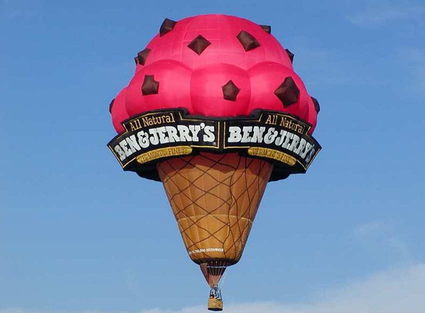 BEN & JERRY'S ICE CREAM BALLOON, 벤과 제리스, 핑크, 아이스크림 콘, 하늘, 풍선, 음식, 아이스크림 HD 월페이퍼