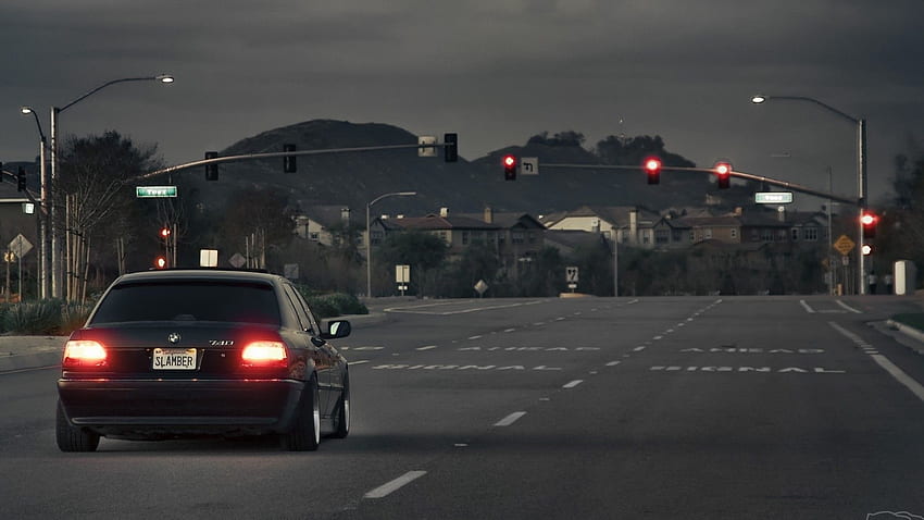 malam, mobil, jalan raya, lampu belakang, BMW 7er, E38 Wallpaper HD