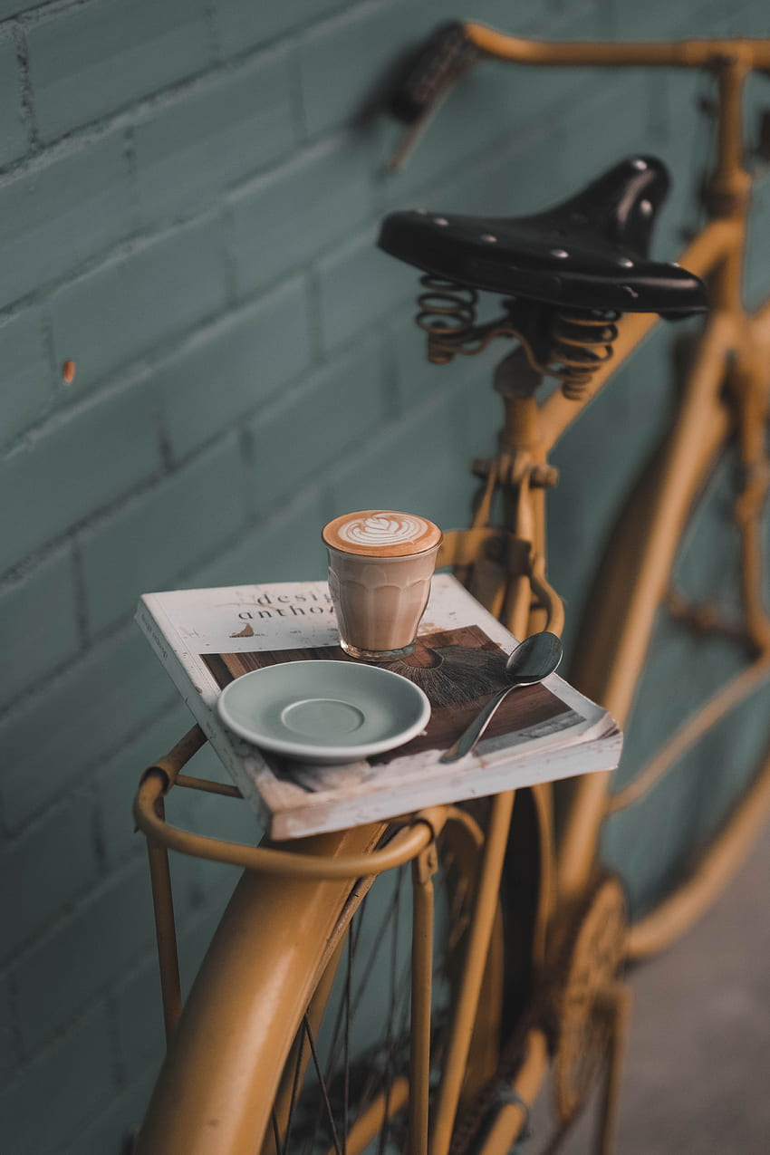 Coffee, , , Glass, Book, Mood, Drink, Beverage, Bicycle HD phone wallpaper