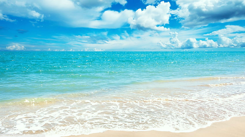I do like to be beside the seaside!, Ocean, Sand, Sea, Beach, Surf, Blue, Clouds, Sky HD wallpaper