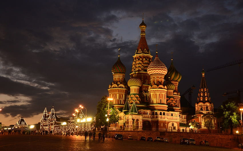 Moscow Russia St Basil's Cathedral Red Square Night City Temple Cathedral Background HD wallpaper