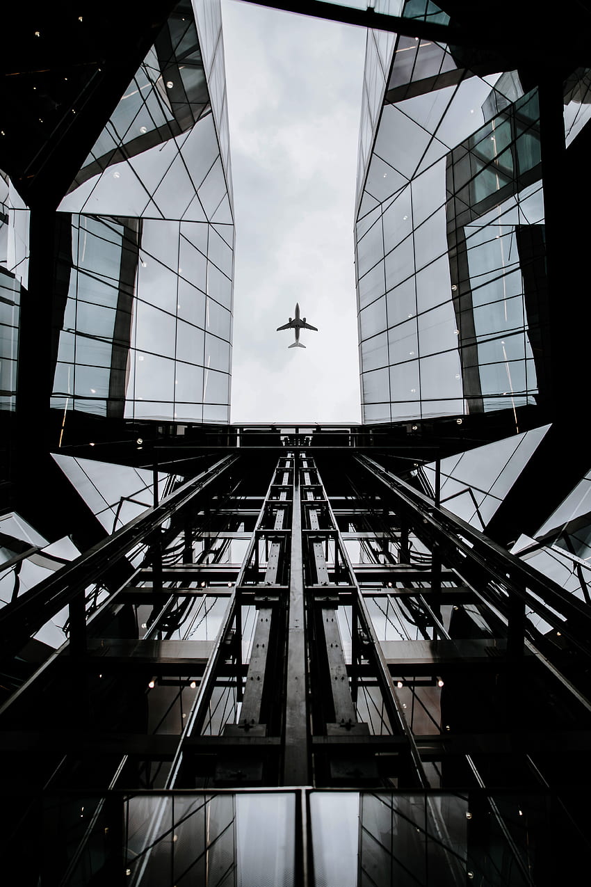 ciudades, arquitectura, vuelo, avión, avión, vista inferior fondo de pantalla del teléfono