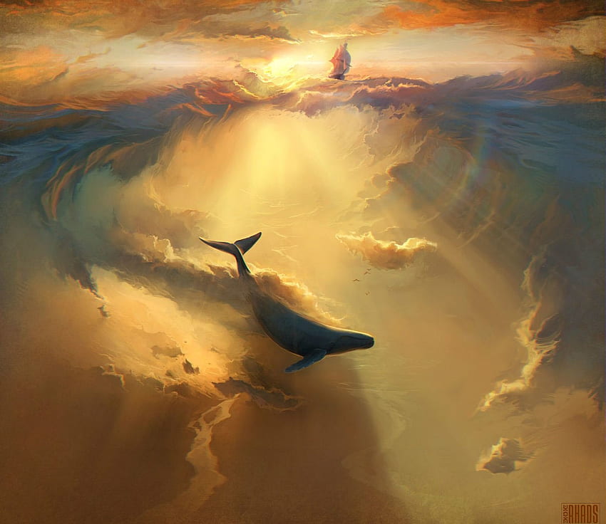 Art, Sea, Underwater World, Dolphin, Shark HD wallpaper